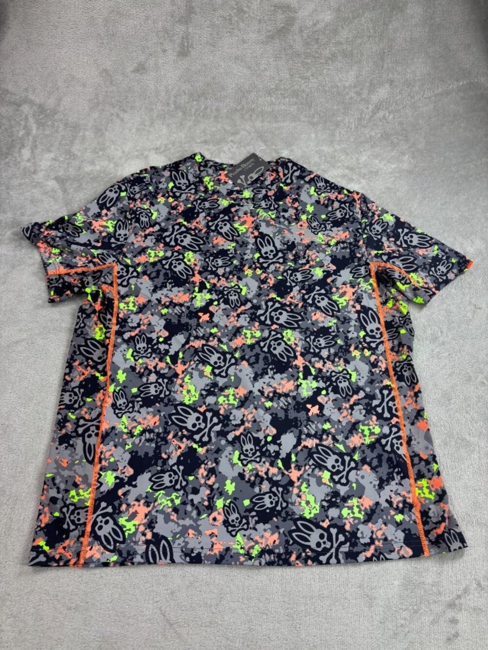 Psycho Bunny T Shirt Mens XL Gray Orange Camo Short Sleeve Performance Crew Neck